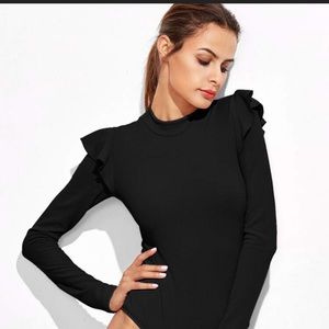 Black ruffle sleeve bodysuit
